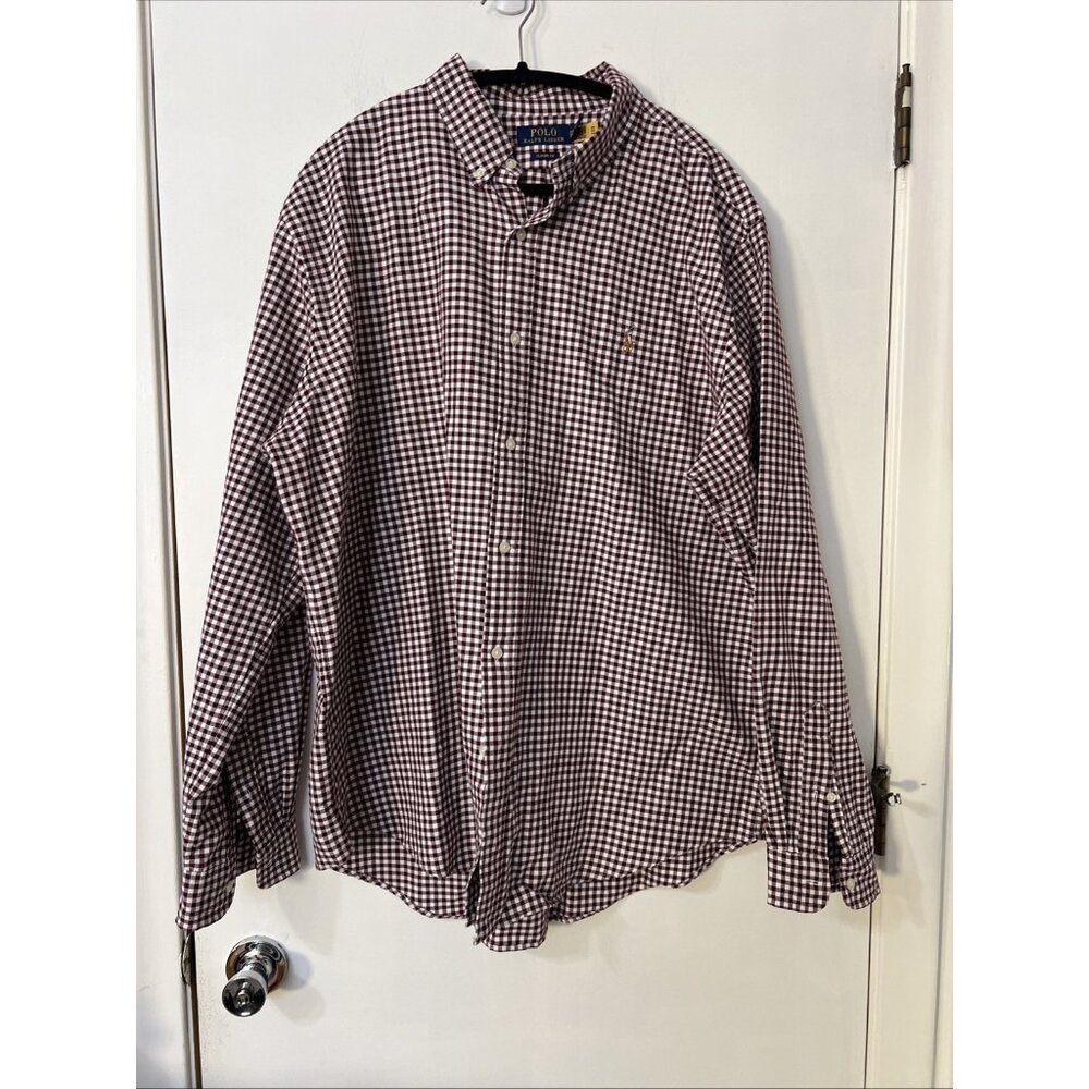 Polo Ralph Lauren Button Down XXL Shirt Red & White Check Classic Fit With Pony